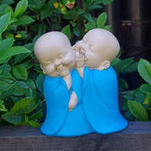 Load image into Gallery viewer, Whispering Monks Statue Blue 17cm