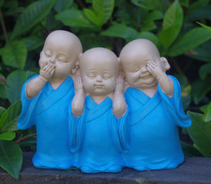 Monks Hear See Speak No Evil Statue Blue