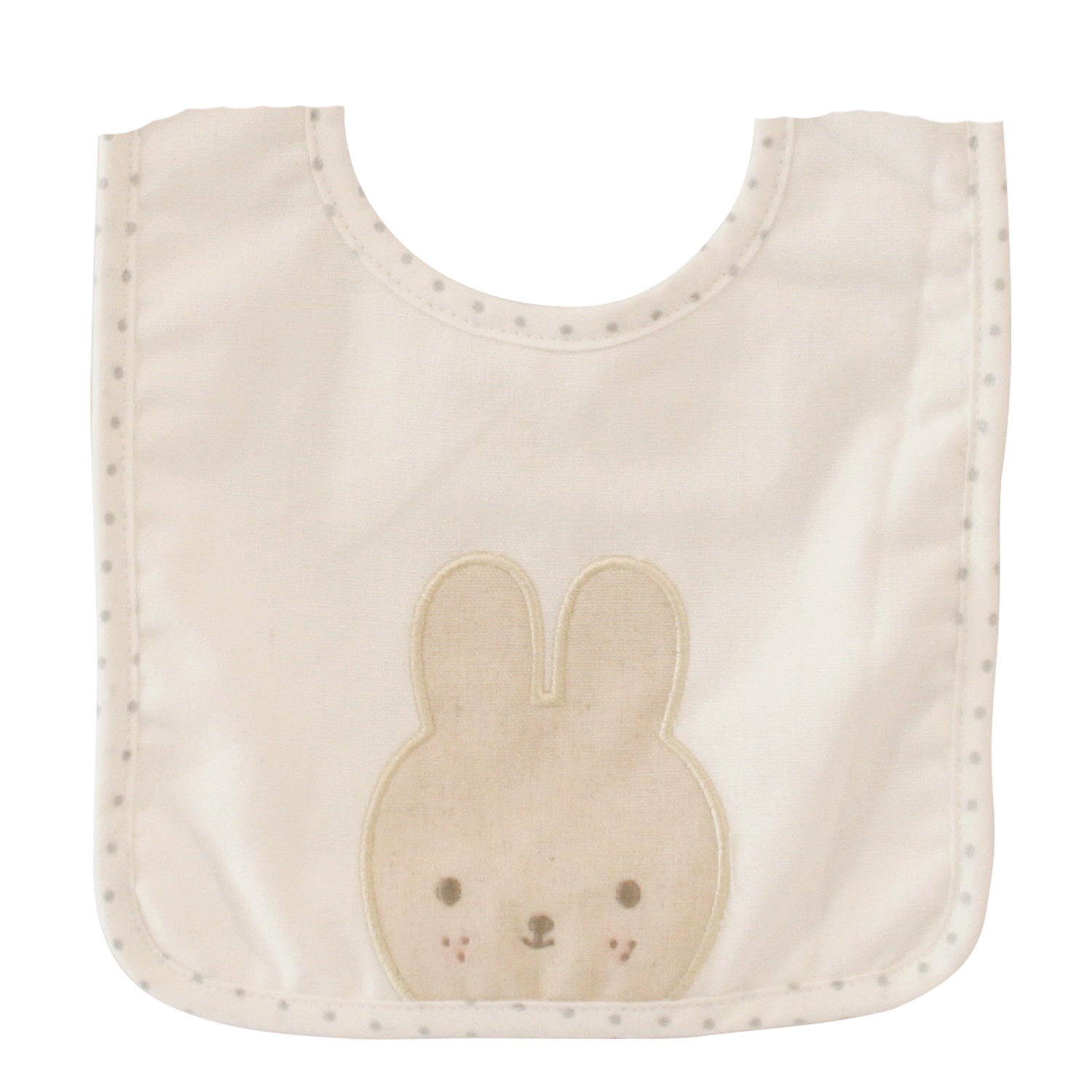 Alimrose Bib Baby Bunny in Ivory linen with embroidered bunny face