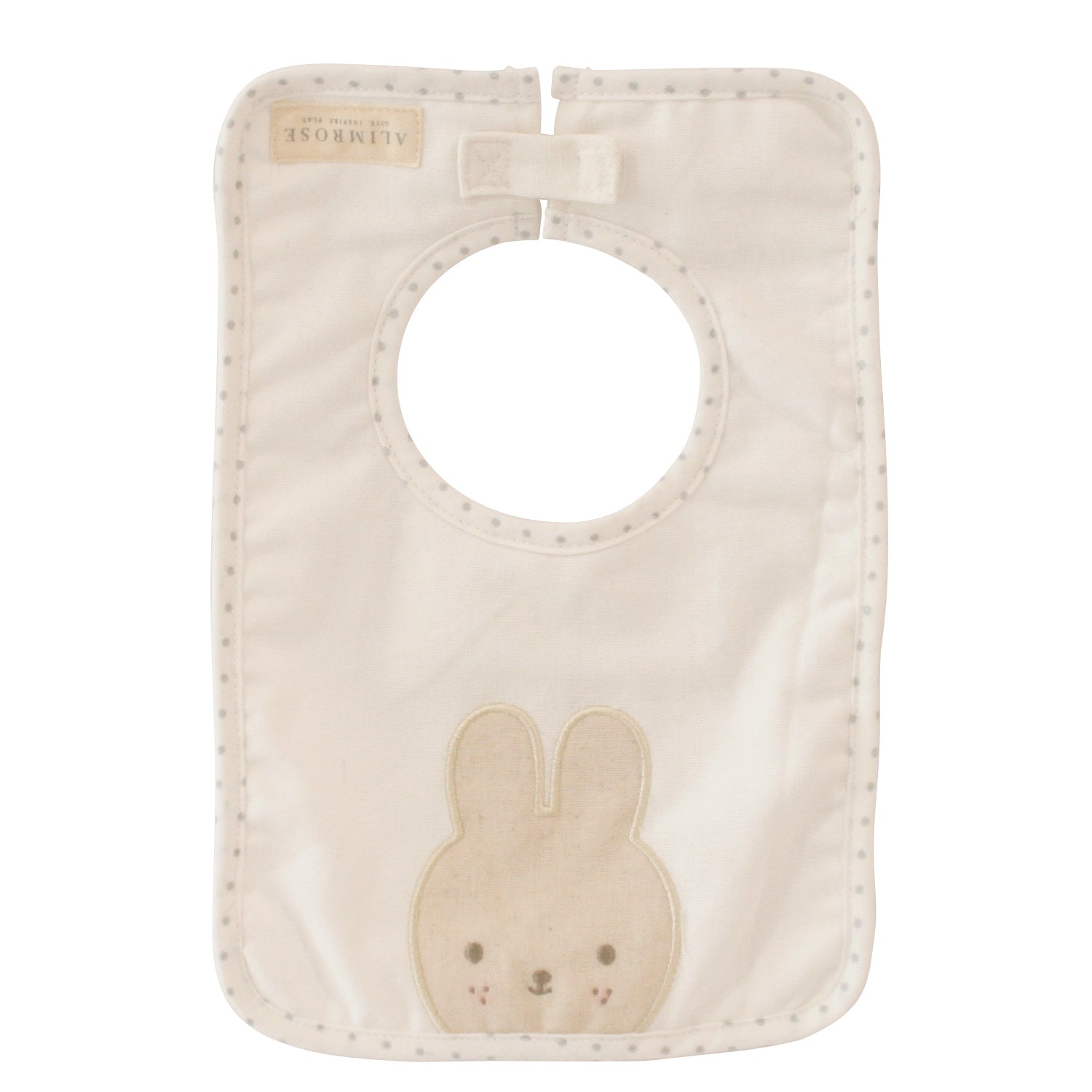 Alimrose Bib Baby Bunny in Ivory linen detail view