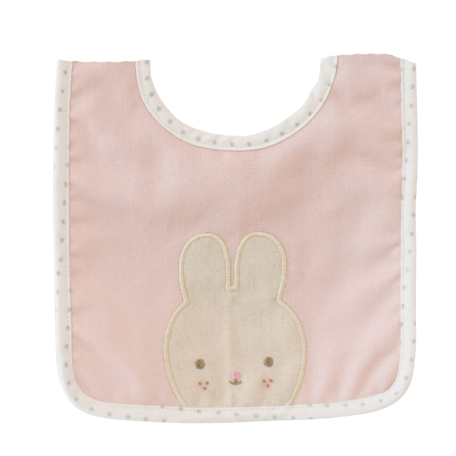 Alimrose Bib Baby Bunny in Pink linen with embroidered bunny face