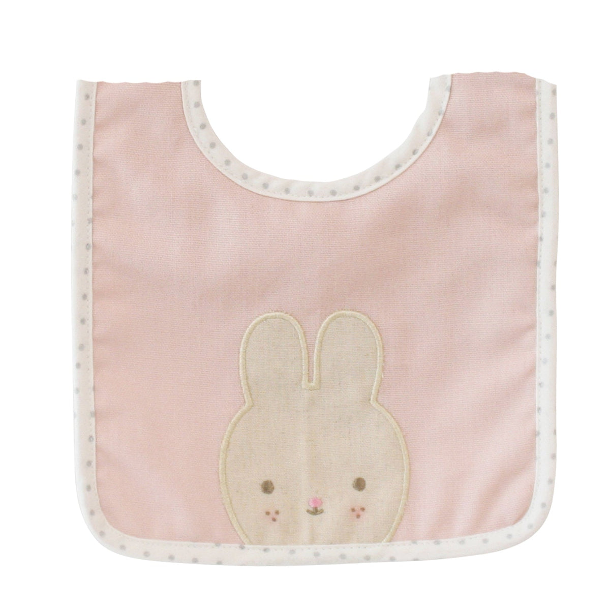Alimrose Bib Baby Bunny in Pink linen with embroidered bunny face