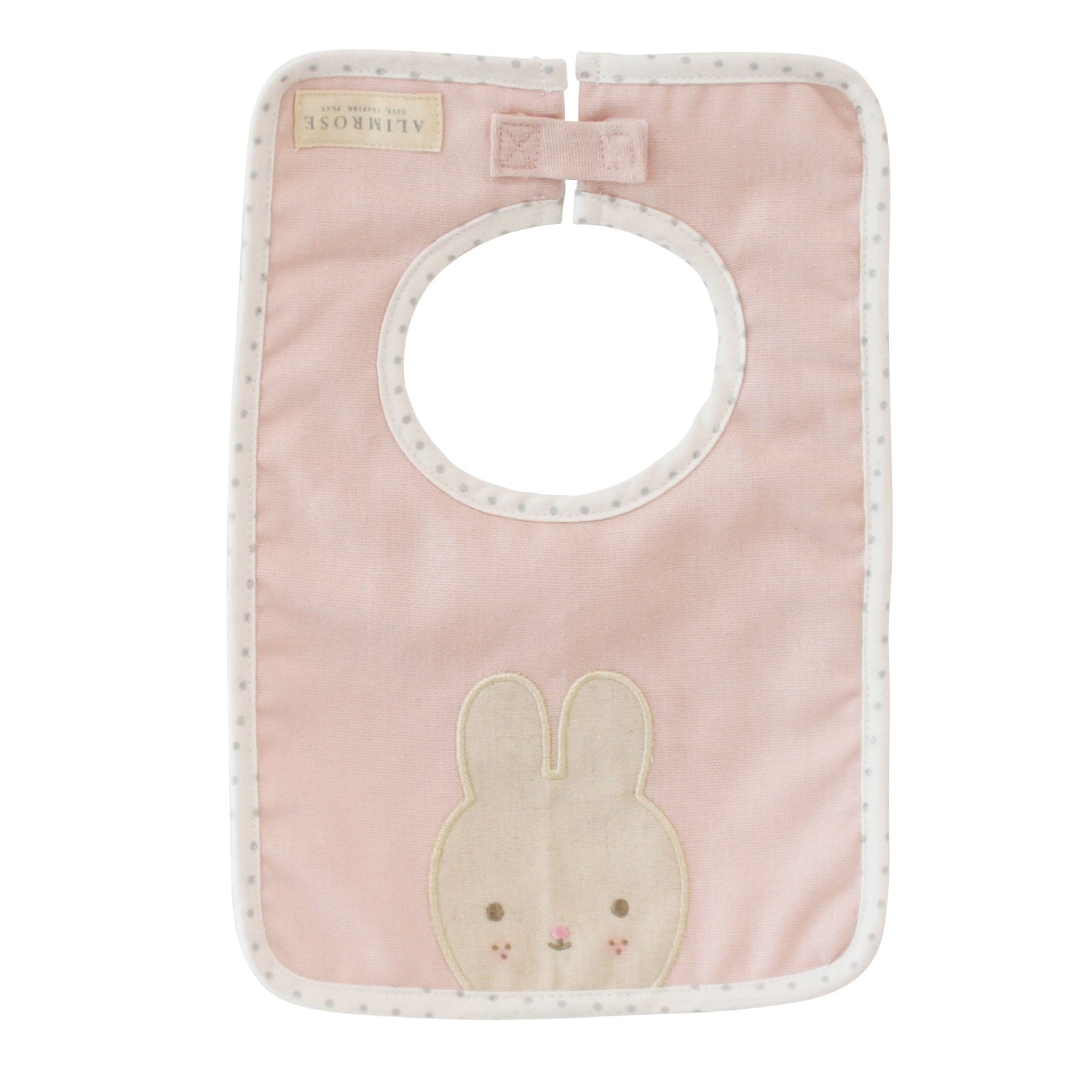 Alimrose Bib Baby Bunny in Pink linen detail view