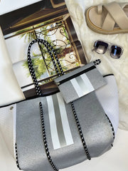 Neoprene Tote Bag – Vegan 2-Piece Set | Grey & Silver