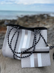 Neoprene Tote Bag – Vegan 2-Piece Set | Grey & Silver