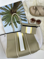 Neoprene Tote Bag – Vegan 2-Piece Set | Beige & Gold