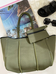 Neoprene Tote Bag – Vegan 2-Piece Set | Khaki