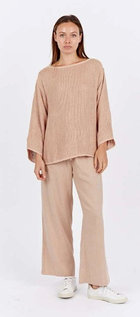 Nadia Long Sleeve Hessian Top Soft Camel