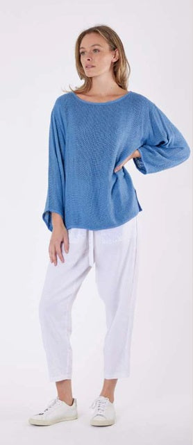 Nadia Long Sleeve Hessian Top French Blue