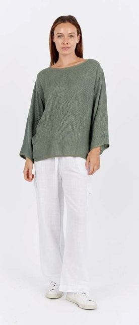 Nadia Long Sleeve Hessian Top Sage Leaf Green