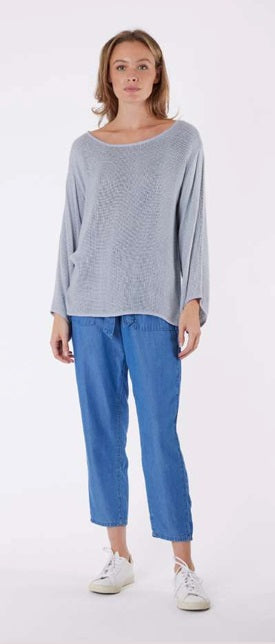 Nadia Long Sleeve Hessian Top Slate Blue