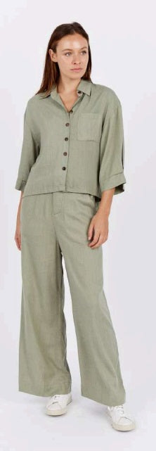 Navada Cropped Linen Shirt Khaki