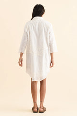 Holiday Offredo White Cotton Embroidered Shirt Dress