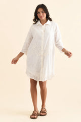 Holiday Offredo White Cotton Embroidered Shirt Dress