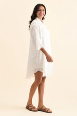 Holiday Offredo White Cotton Embroidered Shirt Dress