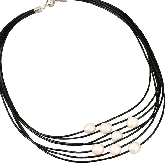 7-Strand Pearl Necklace - Black