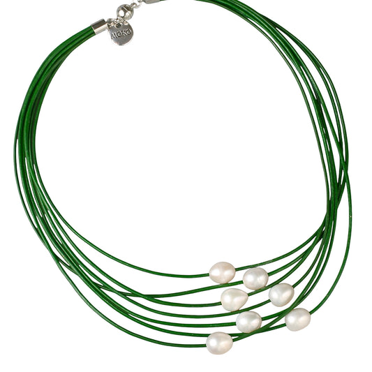 7-Strand Pearl Necklace - Green