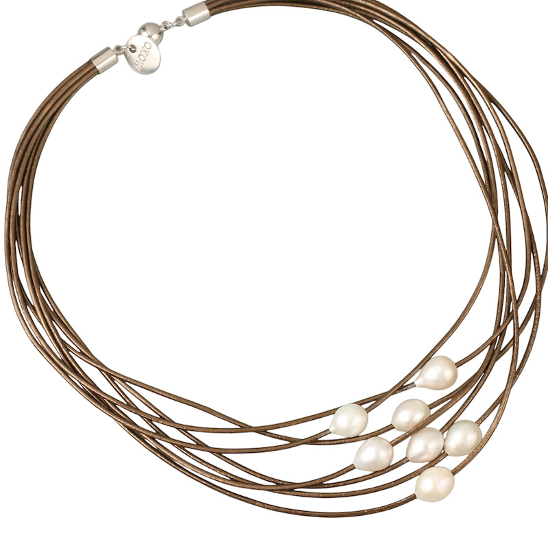 Lola 7-Strand Leather & Freshwater Pearls Necklace