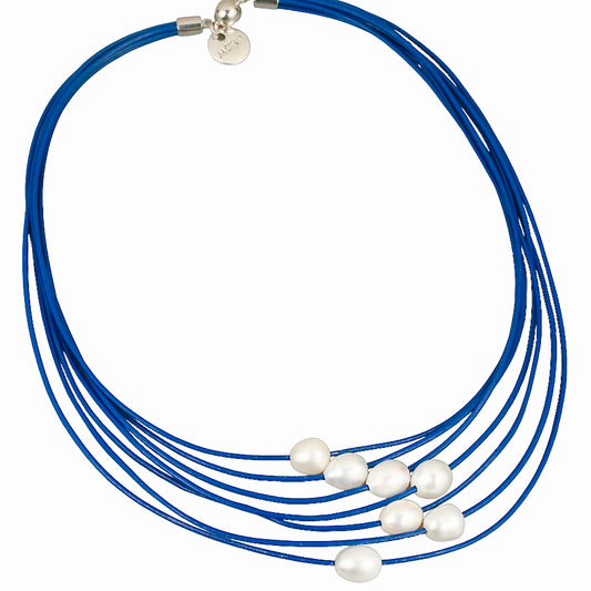 7-Strand Pearl Necklace - Cobalt