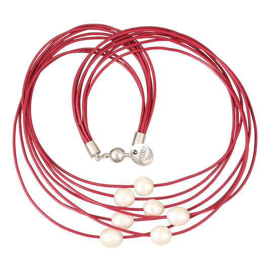 7-Strand Pearl Necklace - Red