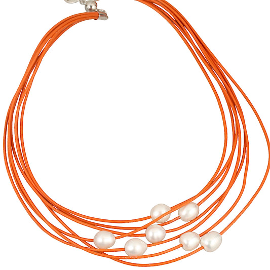 7-Strand Pearl Necklace - Orange