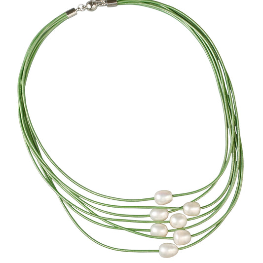 7-Strand Pearl Necklace - Green