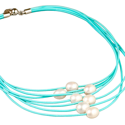 7-Strand Pearl Necklace - Turquoise