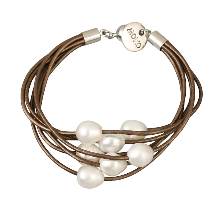 Lola Bronze Leather & Freshwater Pearls Bracelet