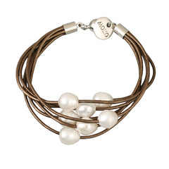 Lola Bronze Leather & Freshwater Pearls Bracelet