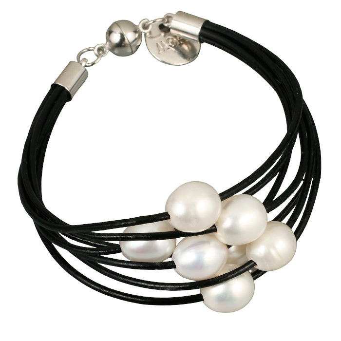 Elegant 7-Strand Pearl Bracelet -  Black