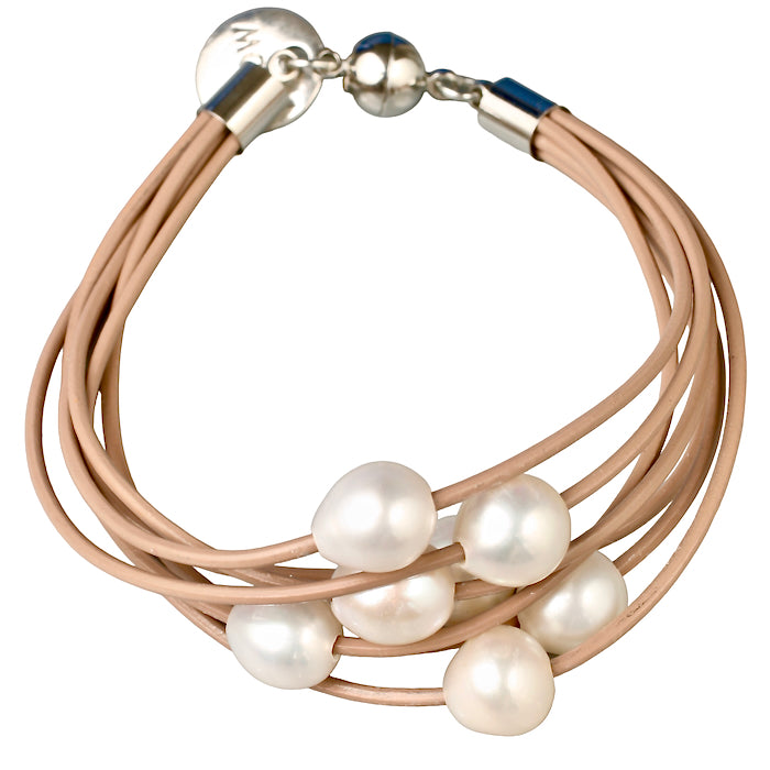 Elegant 7-Strand Pearl Bracelet -  Mocha