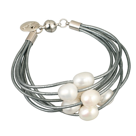 Elegant 7-Strand Pearl Bracelet - Grey