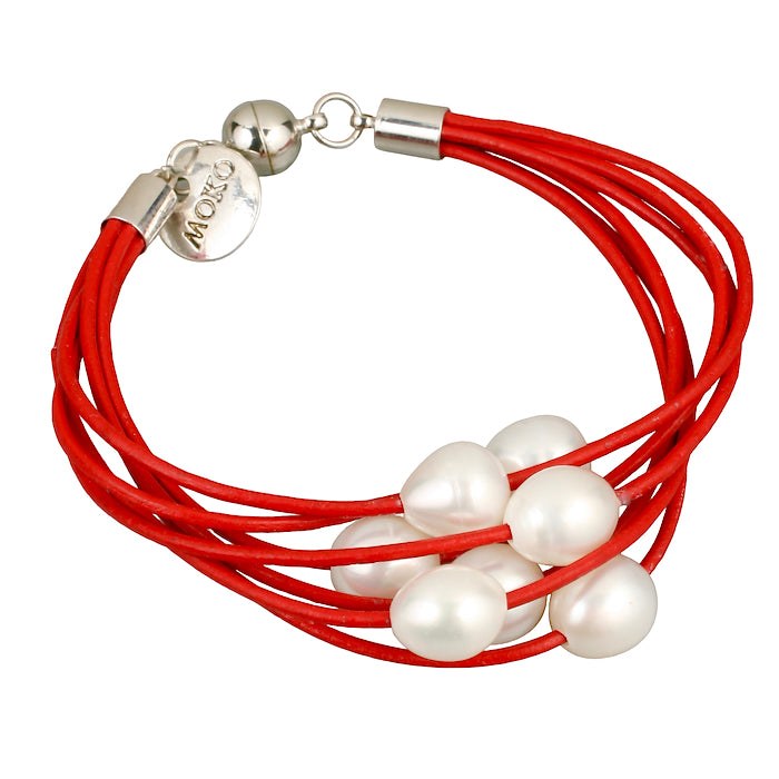 Elegant 7-Strand Pearl Bracelet - Red