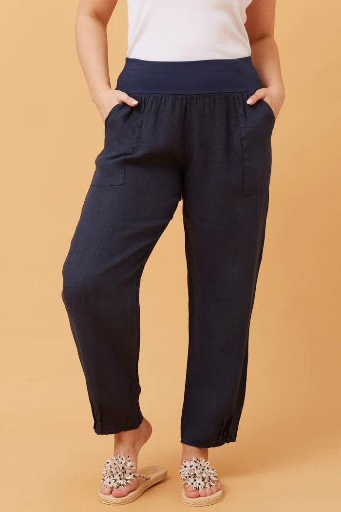 Bottega Tapered Linen Pants - Navy