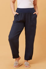 Bottega Tapered Linen Pants - Navy