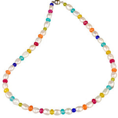 Freshwater Pearl Necklace with Multicolour Stones