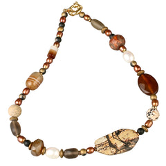 Necklace - Onyx Agate Jasper Fw Pearl