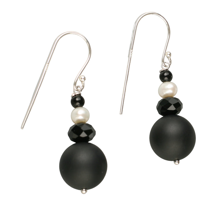 Neve Pearl & Onyx Drop Earrings
