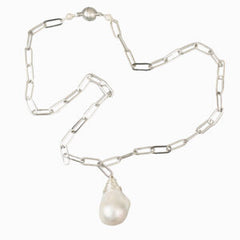Baroque Pearl Pendant Necklace - Silver