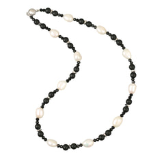 Lulus Crystals Pearls and Onyx necklace with white gold beads