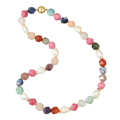 Gemma Gem Stone Necklace - multi gem stones and pearls on gold