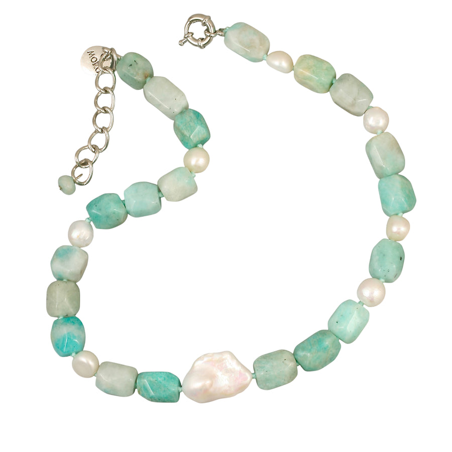 Amazonite and Pearl Necklace with baroque pearl pendant