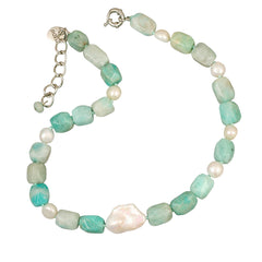 Amazonite and Pearl Necklace with baroque pearl pendant