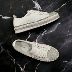 Bling White Leather Shoes