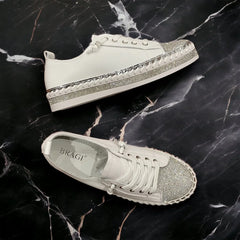 Bling White Leather Shoes