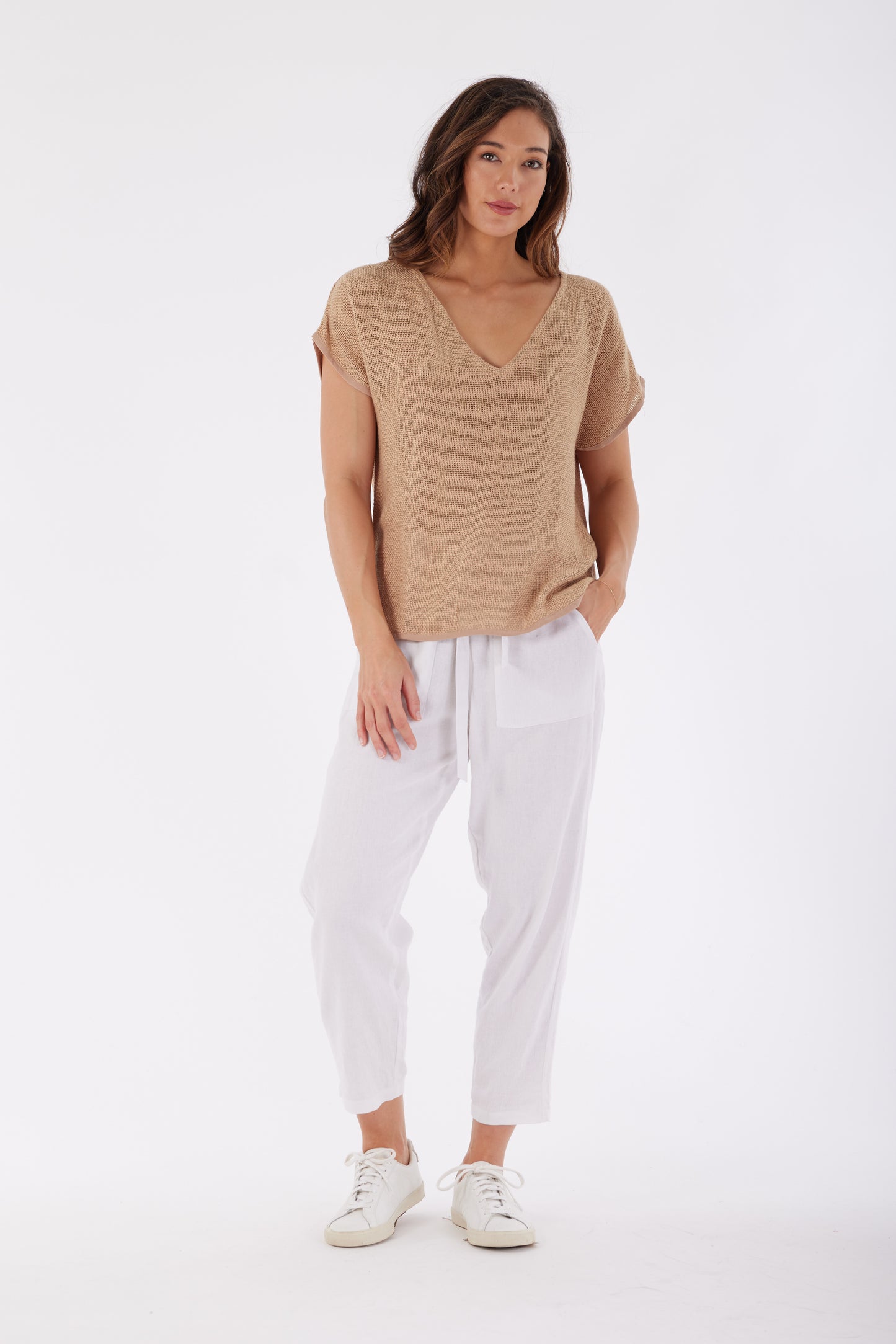 Paris V Neck Hessian Top Ombre Soft Camel