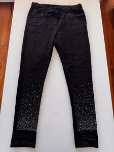Crop Pants Diamante Detail Black
