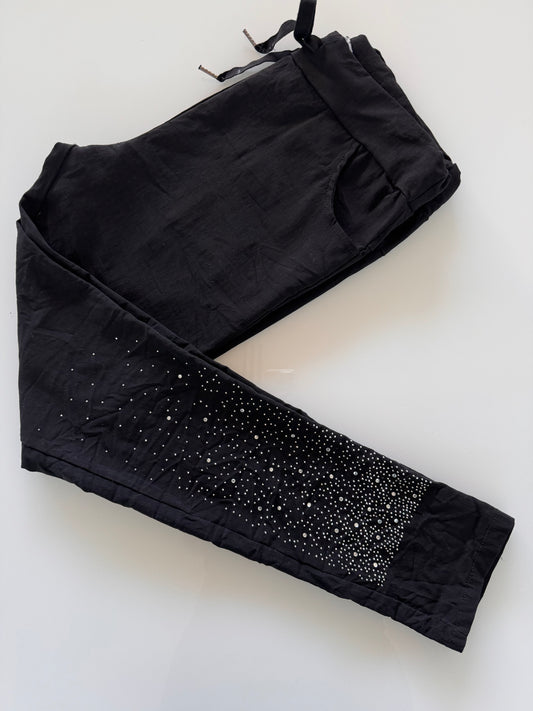 Crop Pants Diamante Detail Black