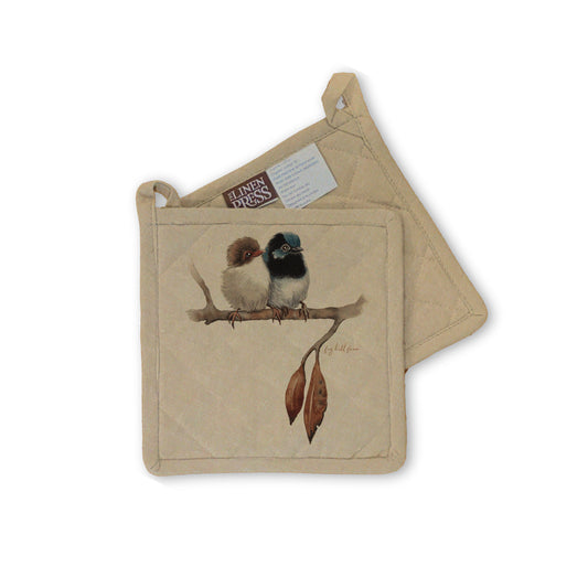 Fig Hill Farm Pot Holder Fairy Wrens Beige