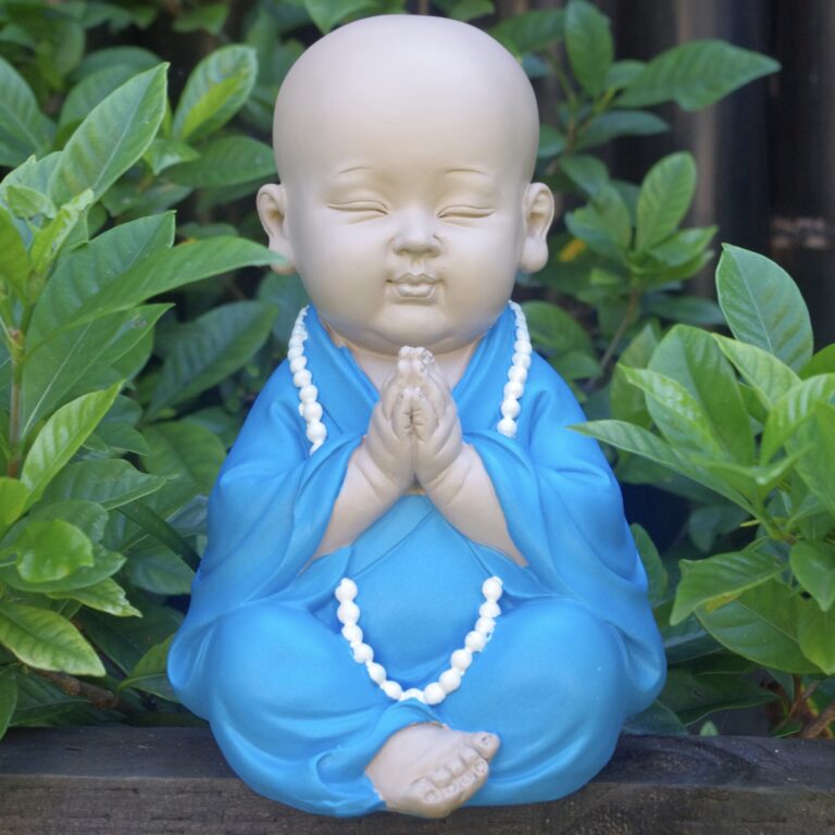 Praying Monk Statue Blue 23cm